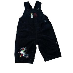 Disney Baby Christmas Holiday embroidered corduroy black overalls size 3-6 month
